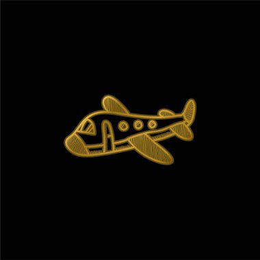 Airplane gold plated metalic icon or logo vector clipart