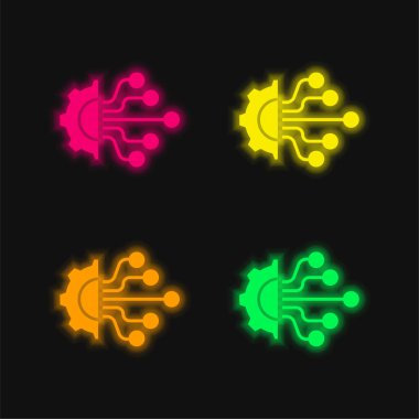 Yapay Zeka dört renkli neon vektör simgesi