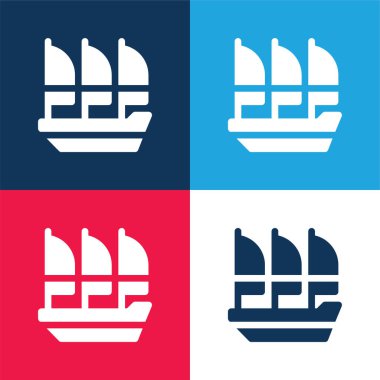 Boat blue and red four color minimal icon set clipart