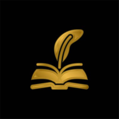 Kitap altın kaplamalı metalik simge veya logo vektörü