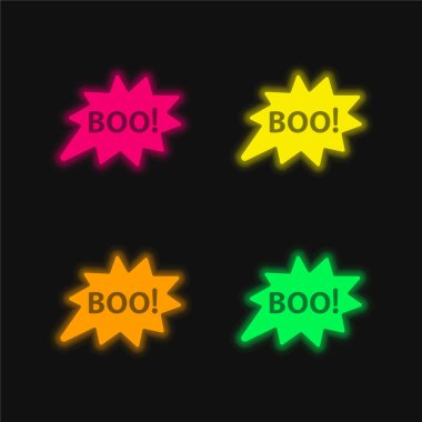Boo dört renkli parlak neon vektör simgesi