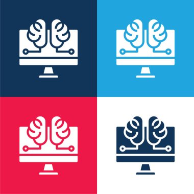 Artificial Intelligence blue and red four color minimal icon set clipart