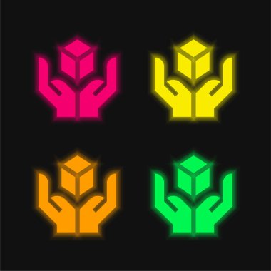 Parlayan dört renkli neon vektör simgesi