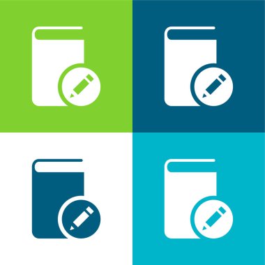 Düz Düz Kalem İşaretli Kitap En az dört renk simgesi seti