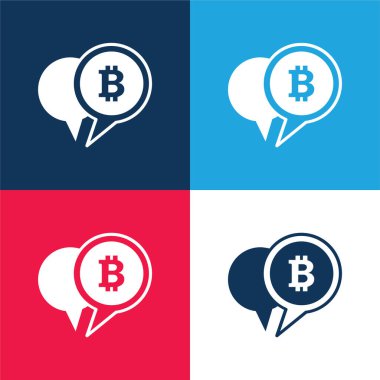 Bitcoin Sembolü Bir Konuşma Baloncuğunda mavi ve kırmızı dört renk minimumu simgesi