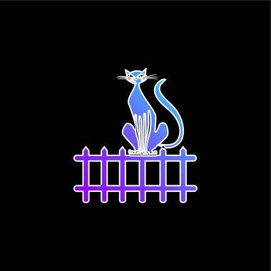 Black Cat On Fence blue gradient vector icon clipart