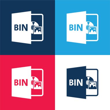 BIN Açık Dosya Biçimi mavi ve kırmızı dört renk minimal simgesi seti