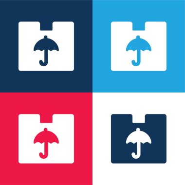 Kutu mavi ve kırmızı dört renk minimal simge kümesi