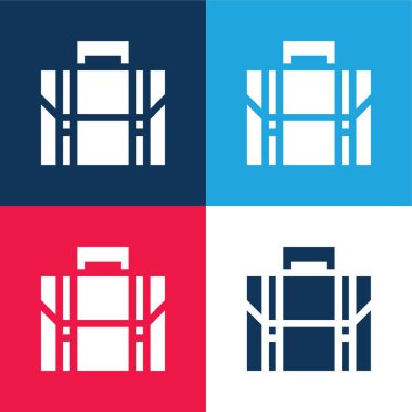 Evrak çantası mavi ve kırmızı dört renk minimal simge kümesi