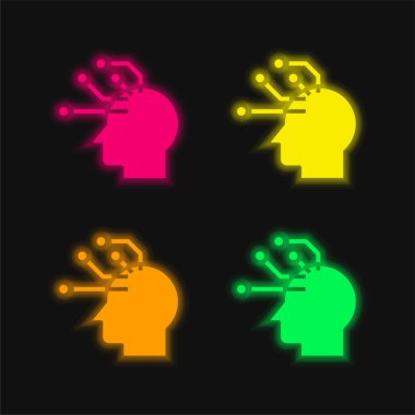 Yapay Zeka dört renkli neon vektör simgesi