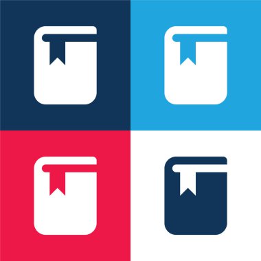 Kitap mavi ve kırmızı dört renk en küçük simge seti