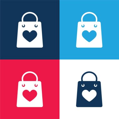 Bag With A Heart blue and red four color minimal icon set clipart