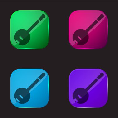 Banjo four color glass button icon clipart