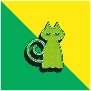 Siyah Kedi Yeşil ve Sarı Modern 3D vektör simgesi logosu