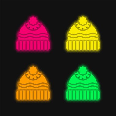 Beanie dört renk parlayan neon vektör simgesi