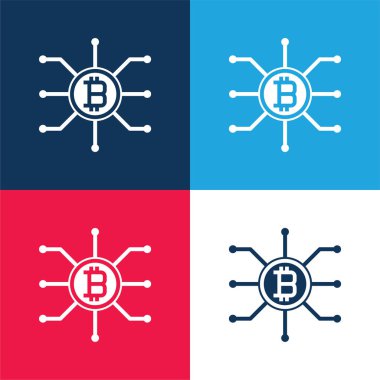 Bitcoin mavi ve kırmızı dört renk minimal simge kümesi