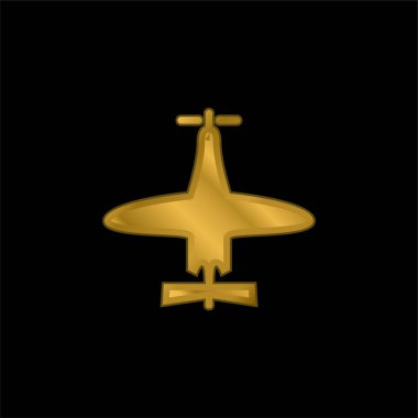 Küçük Boyutlu Üst Görünüm Altın Kaplama Metal Simge veya Logo Vektörü Uçağı