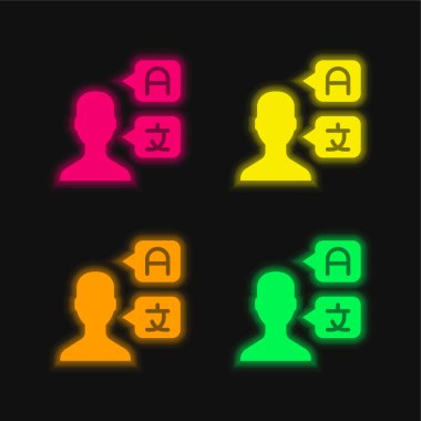 Bilingual four color glowing neon vector icon clipart