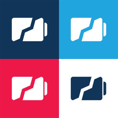 Batarya İki Bölümde Kırıldı Sembol Mavi ve Kırmızı Dört Renk Minimum Simgesi