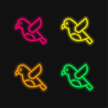 Kuş dört renk parlayan neon vektör simgesi