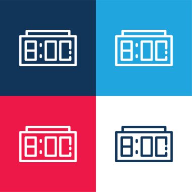 Alarm Saati mavi ve kırmızı dört renk minimal simgesi seti