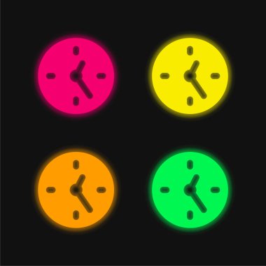 Büyük Saat dört renkli parlayan neon vektör simgesi
