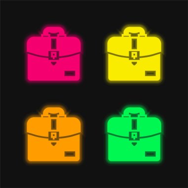 Evrak çantası dört renk parlayan neon vektör simgesi