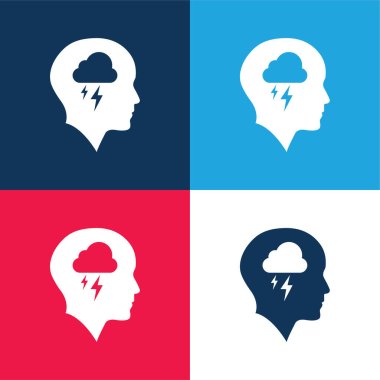 Bald Head With Cloud And Storm blue and red four color minimal icon set clipart