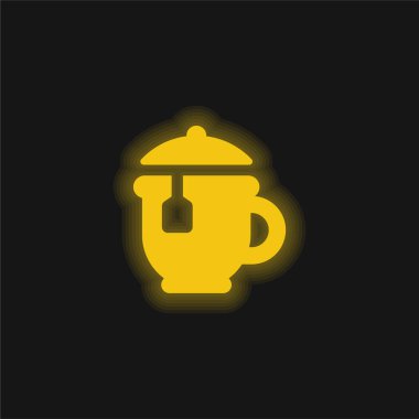 Büyük çay demliği sarı parlak neon ikonu