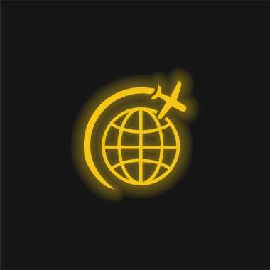 Dünya 'nın Çemberinde Uçak Uçuşu sarı parlak neon simgesi