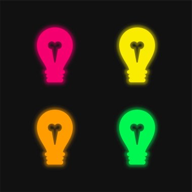 Büyük Ampul 4 renkli parlak neon vektör simgesi
