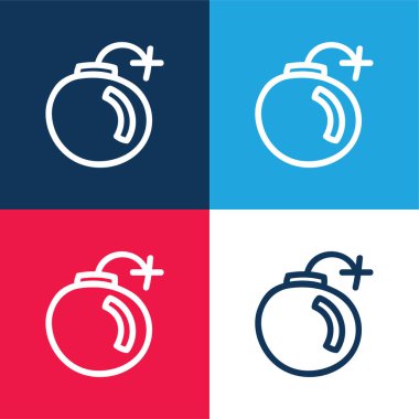 Bomba El Çizilmiş Arayüz Sembolü Mavi ve Kırmızı 4 renk simgesi seti