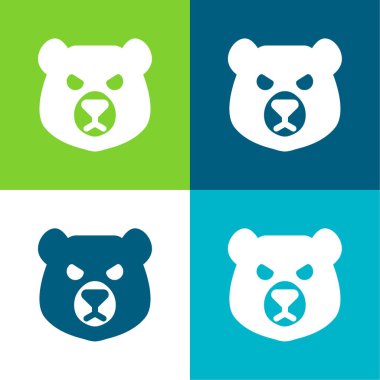 Bear Head Flat four color minimal icon set clipart