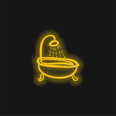 Küvet Vintage Duş sarı parlak neon simgesi