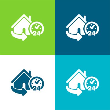 24 Hours Home Service Flat four color minimal icon set clipart