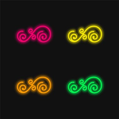 Asymmetrical Floral Design Of Spirals four color glowing neon vector icon clipart