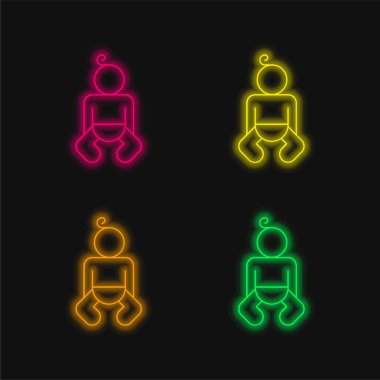 Bebek Vücut Dış Hattı 4 renkli neon vektör simgesi