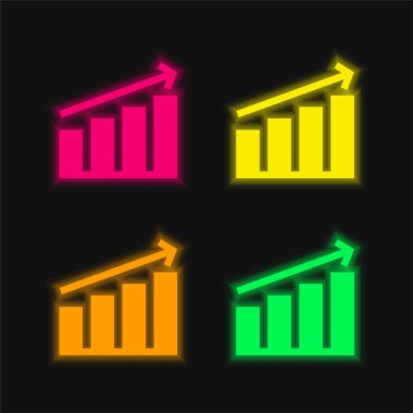 Bar Graph four color glowing neon vector icon clipart