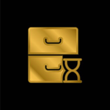 Altın kaplama metalik simge veya logo vektörünü arşivle