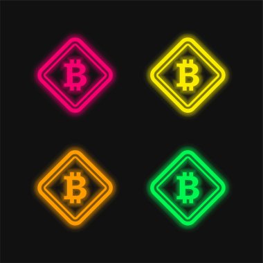 Bitcoin Uyarı Sembolü: Parlak neon vektör simgesi