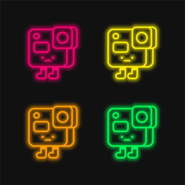 Eylem Kamerası dört renk parlayan neon vektör simgesi
