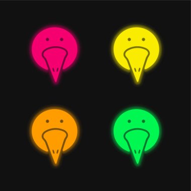 Kuş Portresi dört renk parlayan neon vektör simgesi