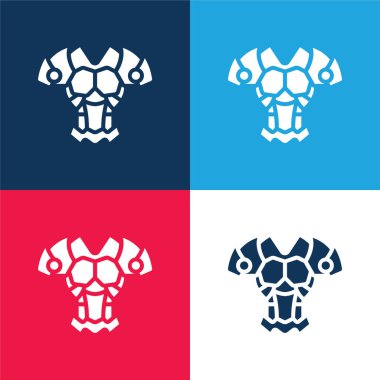 Zırh mavi ve kırmızı dört renk minimal simge kümesi