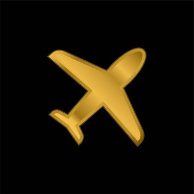 Uçak altın kaplama metalik simge veya logo vektörü