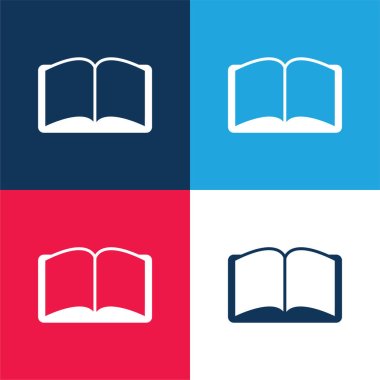 Book Opened Symmetrical Shape blue and red four color minimal icon set clipart