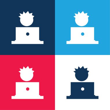 Boy And Computer blue and red four color minimal icon set clipart