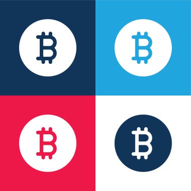 Bitcoin mavi ve kırmızı dört renk minimal simge kümesi