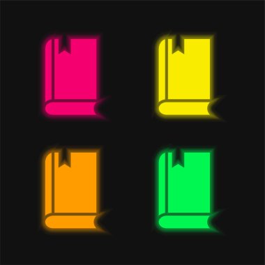Kitap dört renk parlayan neon vektör simgesi
