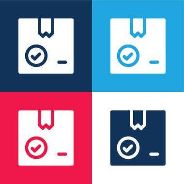 Kutu mavi ve kırmızı dört renk minimal simge kümesi