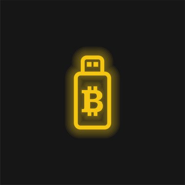 Usb Aygıtındaki Bitcoin İşareti Sarı parlak neon simgesi